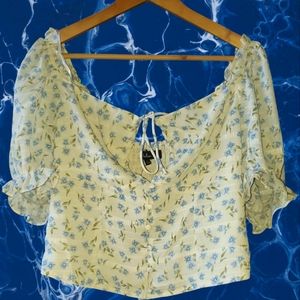 Lulu's (s) Floral Print Puff Sleeve Blouse New